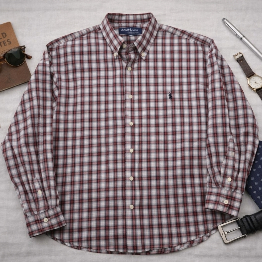 Ralph Lauren BARTLET Red/white Plaid Long Sleeve Button Up Shirt. Mens Size XXL